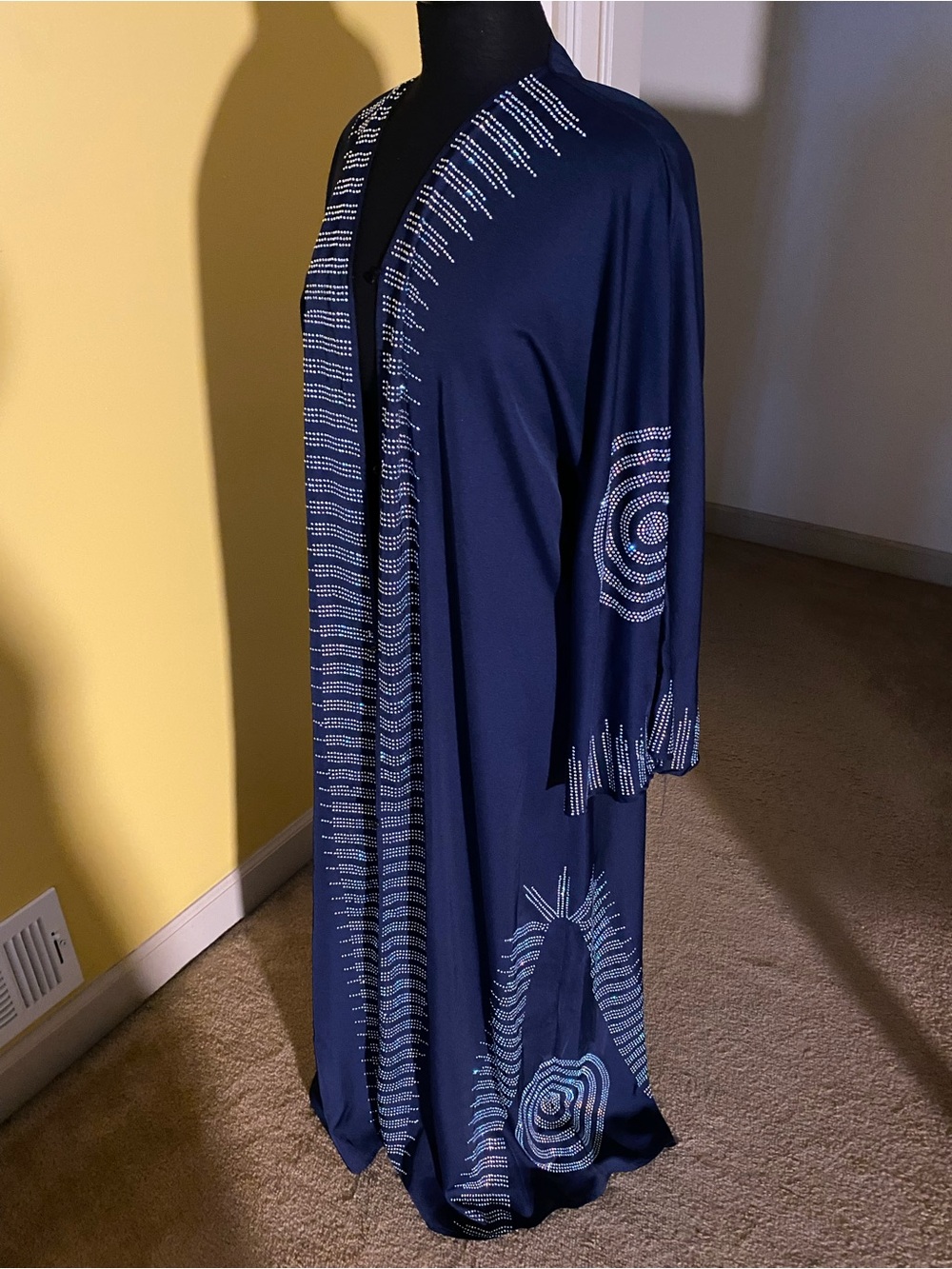 Navy Embellished Long Kimono Cardigan